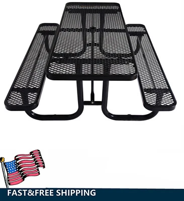 6 Feet Outdoor Furniture Heavy Duty Rectangular Picnic Table w/ Umbrella Pole - Image 1 of 4