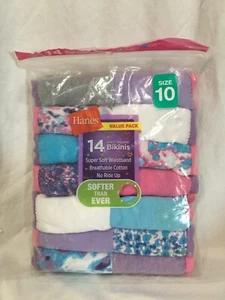 NWT Hanes Girls Bikinis Panties Underwear 14 pairs/pack sizes 10 & 12 - Picture 1 of 2