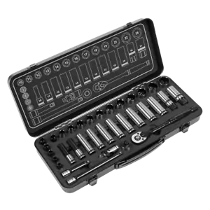 Enchufe Set 34pc 1cmSq Drive Walldrive Métrico Black Series - Sealey AK7971 - Imagen 1 de 1