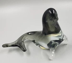 **MURANO Smokey Gray Glass Seal Sea Lion Walrus Figurine Original Sticker** - Picture 1 of 7