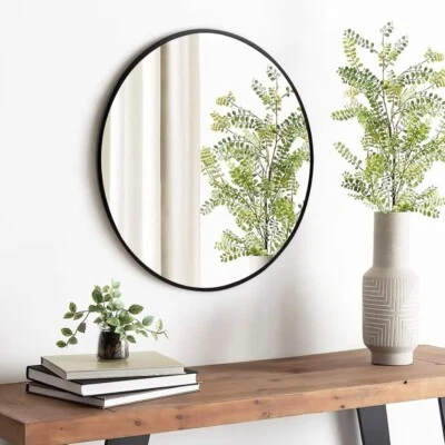 NEW West Elm Black Circle Round Matte Framed Boho Wall Entry Mirror - 20" x 20" - Image 1 of 4