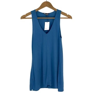 Vince. Women’s Size XS Blue Solid Lightweight V Neck Slit Side Draped Tank Top - Picture 1 of 8