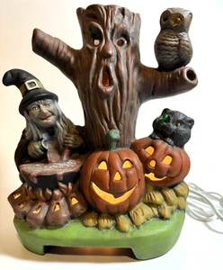 Vintage Modern Lightcraft Halloween Keramik Leuchtbaum Hexe Kürbisse 1983 - Bild 1 von 11