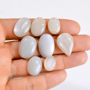 8 Pcs 106 Cts Natural Grey Moonstone Cabochon Gemstone Lot 13x11-23x15 mm #2857 - Picture 1 of 4