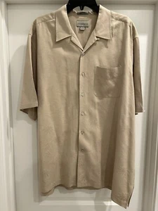 Cutter And Buck 100% Silk Mens Button Up Shirt Beige Size XL - Picture 1 of 5