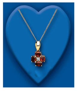 Garnet and Diamond Pendant 9ct Yellow Gold 16 - 18 " Chain - Picture 1 of 3
