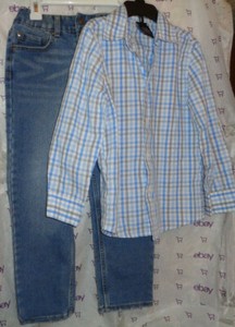 Boys Size 7 SET Nautica checks dress shirt & Fall creek straight stretch jean r1