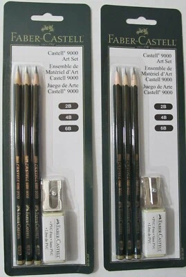 6 PENCILS- 2 ART SETS FABER CASTELL 9000 GRAPHITE ARTIST DRAWING PENCIL 2B 4B 6B