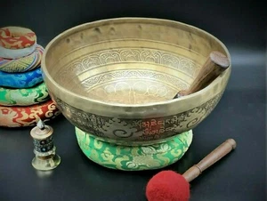 13" Buddha foot engraved Chakra healing singing bowl - Handmade Himalayan bowl - Picture 1 of 4