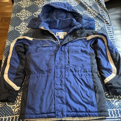 Columbia Vertex Boy Girl Youth 14-16 Blue Stripes Ski Snowboarding Jacket + Hood - Image 1 of 4