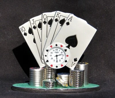 Sanis Poker Hand Desk Clock with Chips and Royal Flush Hand - Image 1 of 2