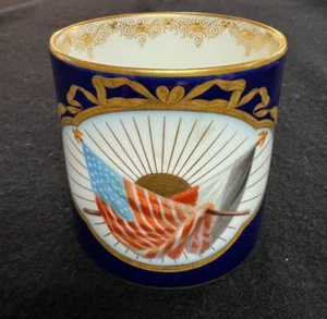 Antique Rare Meissen American German Flags Porcelain Coffee Can - Picture 1 of 7