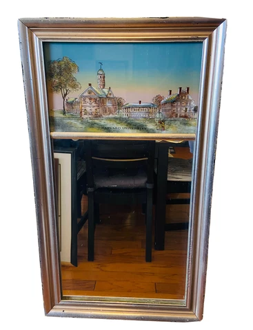 *VINTAGE* Harvard University Eglomise Reverse Picture/Mirror Antique; 14"x25" Cover