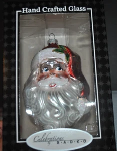 NUOVO Celebrazioni di RADKO 2024 TESTA DI BABBO NATALE Vetro Ornamento 4,5"H SCATOLA - Foto 1 di 6