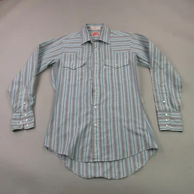 Levis Shirt Mens Small Long Sleeve Plaid Peal Snap Front Pockets Stripes - Image 1 of 4