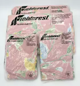 VTG NOS Fieldcrest King Sheet Set Pink Summer Vine Scalloped 4 Pillowcases NIP - Picture 1 of 11