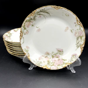 8er Set antike Haviland H&Co/L Feu de Four rosa Blume 7 3/8" Coupe Suppenschüssel - Bild 1 von 20