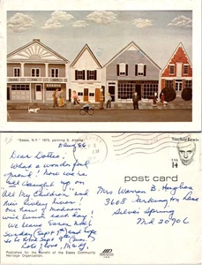 Postal vintage de Essex NY con pintura de 1973 de la escena de la calle principal - Imagen 1 de 1