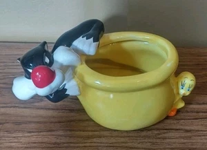 Sylvester And Tweety Bird Porcelain Planter Warner Bros. Looney Tunes Vintage - Picture 1 of 10