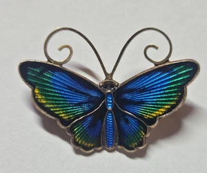David Andersen Norway Multicolor Sterling Guilloche Enamel 1.2" Butterfly Brooch - Picture 1 of 2