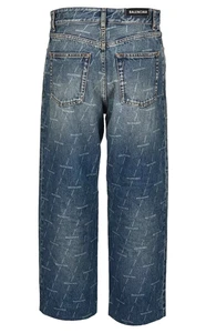 BALENCIAGA Allover Monogram Logo Cropped High Rise Jeans Sz 30 RRP £850 NEW - Picture 1 of 22