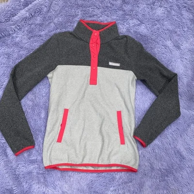 Columbia Fleece Sweatshirt, Colorblock, Pockets, Pink, Gray, Size XS - Image 1 of 4