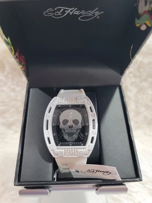 Ed Hardy Men’s White Dial Watch White  Metal Band, Brand New In Box Hard To Find - Image 1 of 3