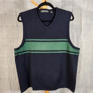 Vintage 90s Structure 100% Cotton Navy & Green Knit Sweater Vest, Medium - Picture 1 of 7