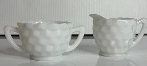 Mid-Century Jeanette White Milk Glass Cube Pattern Creamer and Open Sugar Bowl - Picture 1 of 9