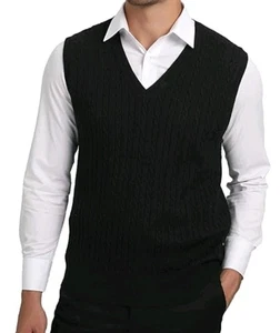 Vintage Cutter & Buck XLarge Black VNeck Cable Knit Sweater Vest • Silk/Cotton - Picture 1 of 16