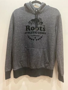 Roots Dark Grey & Black Salt Pepper Mens Pullover Hoodie Size S Classic - Picture 1 of 8