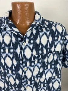 Gap Camp Shirt Men Medium Geometric Abstract Button Up Linen Blend Blue Outdoors - Picture 1 of 18