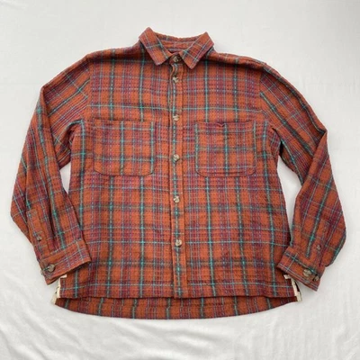 BDG Shirt Mens Medium Orange Plaid Textured Cotton Button Front Shacket - Image 1 of 4