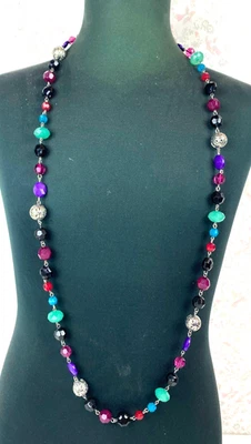 Modeschmuck Halskette farbige Kunststoffperlen Gesamtlänge ca. 96 cm - Bild 1 von 3