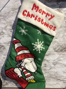 Calza natalizia Snoopy Woodstock arachidi 17" decorazione natalizia nuova ricamata - Foto 1 di 5