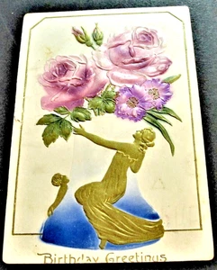 Los mejores deseos para tu cumpleaños - Postal de felicitación en relieve de 1900 sin publicar.  - Imagen 1 de 3