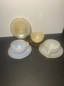 3 Arcopal Französischer Harlekin Goldrand Pastell Milch Opalisierend Teetassen & Untertassen - Bild 1 von 4