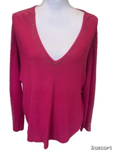 Liv Milano Damen dunkelrosa Langarm Pullover mit Nietenarmen Gr. XL - Bild 1 von 4