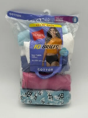 NEW HANES TAGLESS BRIEFS SZ 8 WOMEN'S BREATHABLE Cotton Underwear 10 PACK 0513 - Image 1 of 4