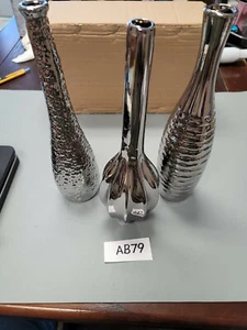 Silver Ceramic Glam Decorative Vase (Set of 3) Wipe clean with a dry cloth New - Picture 1 of 3