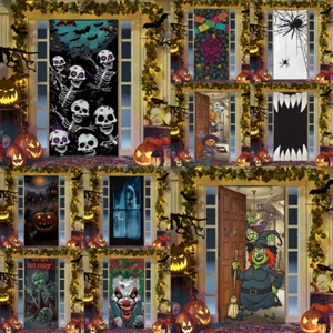 2025 HALLOWEEN HORROR DOOR COVER PARTY DECORATION HANGING BLOODY HAUNTED HOUSE - Picture 1 of 19