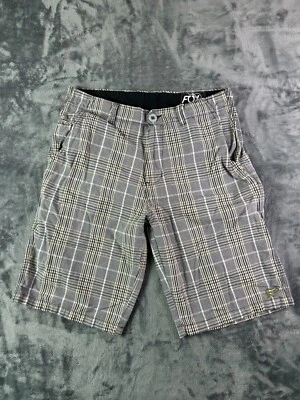 Y2K Fox Racing Plaid Shorts Size 36 Gray Yellow Checkered Casual Skate Surfwear - Image 1 of 4