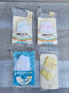 4 Pairs Vintage Cuffed Anklet Socks LOT 1980s Le Roi Girl NEW Lace Sizes 4-7.5 - Picture 1 of 10