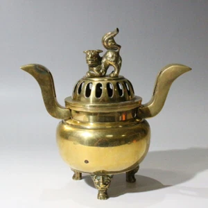 [Y] Japanisches buddhistisches Altar Räuchergefäß "KOURO" Shi-Shi Deckel Tierform drei Beine - Bild 1 von 12
