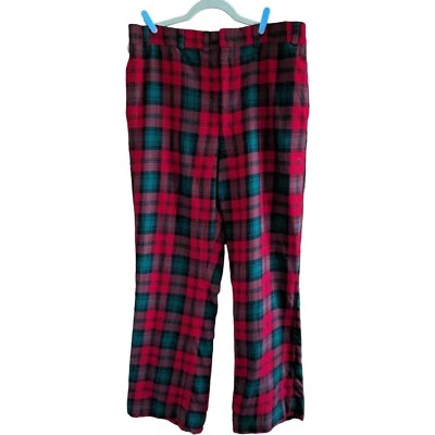 Vtg 1978 XL/XXL 36x31 Red Green Tartan Wool Pants Flat Front Straight Leg Punk - Image 1 of 4