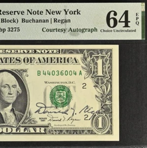 1981 $1 Federal Reserve Note PMG 64EPQ - Courtesy Autograph Donald Regan - Picture 1 of 3
