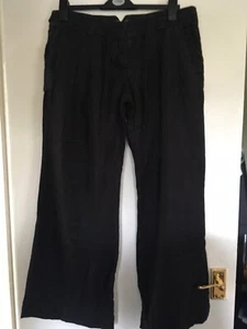 Top shop Black Wide Leg Linen Trousers Size 14 Leg 32 Pockets Adjustable Waist - Picture 1 of 3