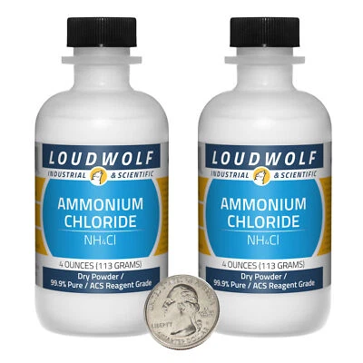 LOUDWOLF INDUSTRIAL & SCIENTIFIC Ammonium Chloride / 8 Oz / 2 Bottles / 99.9% Pure ACS Reagent Grade / Dry Powder