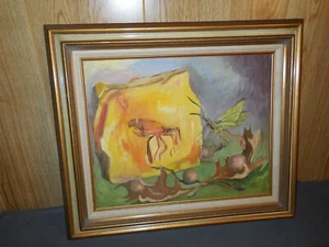 AX1 Originale 16x20 Gall vespa ambra olio su tela incorniciato arte astratta Alta Foster - Foto 1 di 8