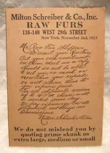 Antique~Milton Schreiber & Co. Inc.~Raw Furs~Cardstock Price List~1925 - Picture 1 of 8